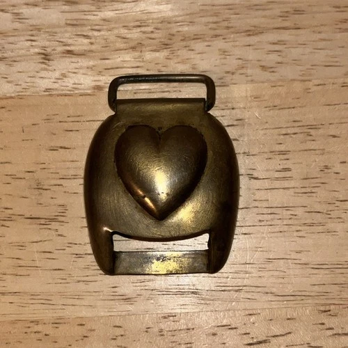 Antique Civil War Brass Cavalry Horse Harness Heart Belt Buckle Loop