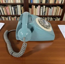 Powder Blue Rotary Telephone 1960s 1970s Style 746 Landline Classic Phone w/Ring