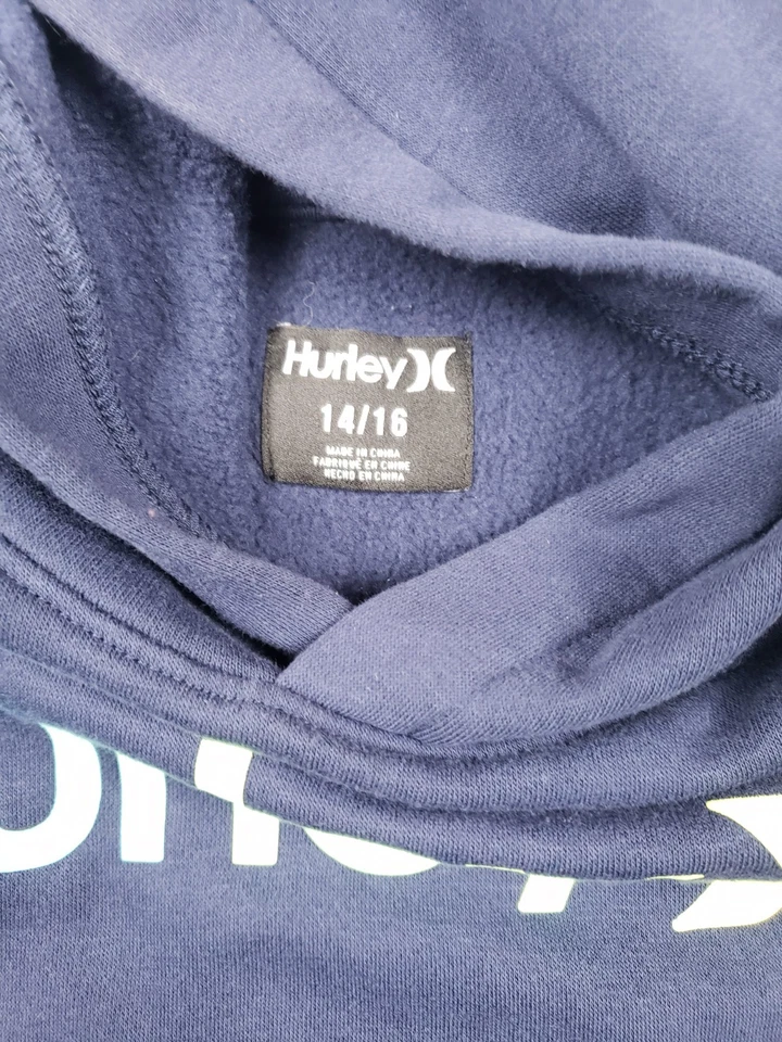 Moletom Hurley juvenil adolescente menino 14/16 azul marinho logotipo de lã casual com capuz - Imagem 3 de 4