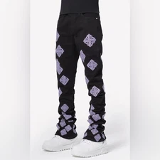 NWT Guapi Black Lavender Icon Stacked Denim Drip Street Hype Urban Jeans 36