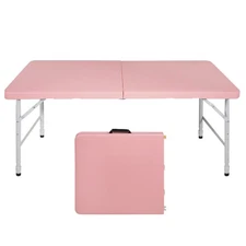 4ft Pink Portable Folding Table Indoor&Outdoor Maximum Weight Foldable Table