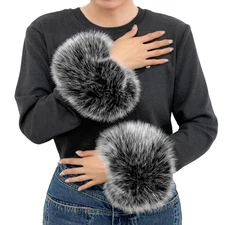 Faux Fur Wrist Cuffs, Winter Short Furry Arm Warmer Fluffy Wirstband Ankle Wa...