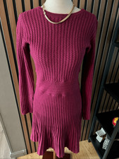 Loft Wool Blend Sweater Dress size small Pleated Skirt Maroon Red long sleeve