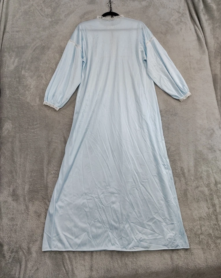 Vtg Vanity Fair Nightgown Sz SML Long Sleeve Satin Embroidered Lace Trim Nylon  - Image 3 of 4