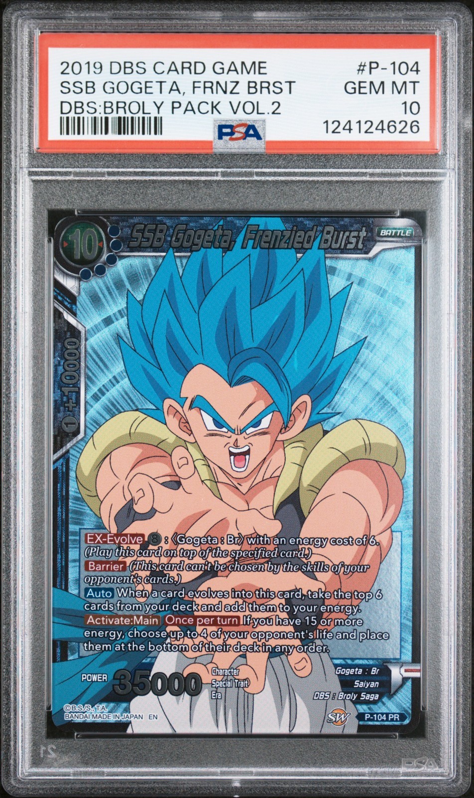 2019 Dragon Ball Super Card Game SSB Gogeta FOIL #P-104 PSA 10 GEM MINT view 3