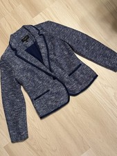 NEW Women's 4 Petite Talbots Blue Tweed Blazer Jacket One Button Piping 4P