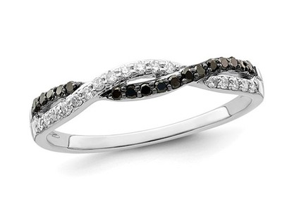 1/5 Carat (ctw) Black & White Diamond Twist Ring Band Sterling Silver