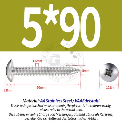 316 A4 Stainless Steel Phillips Pan Head Self Tapping Screws Tappers Pozi Pili - Picture 73 of 90