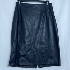 Women's Vintage Firenze Santa Barbara 100 Leather Straight Skirt, Size 10 Black