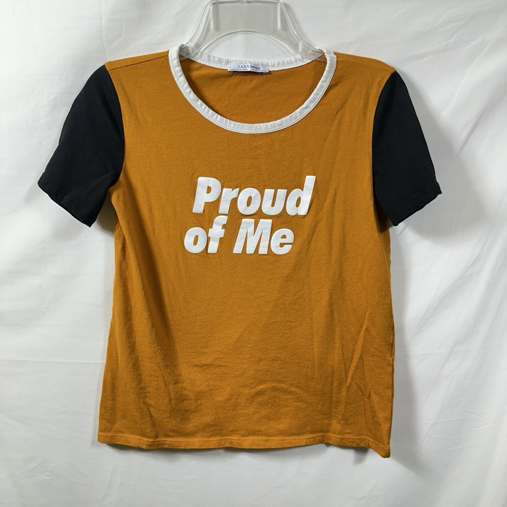 Zara Trafaluc Women's Small Graphic T-Shirt Proud of Me Fall Tee Short Sleeve S