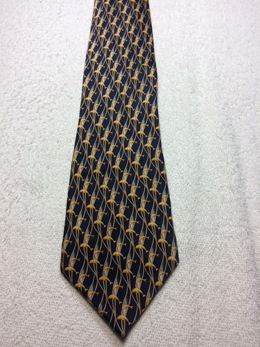 MUSEUM ARTIFACTS MENS TIE BLACK WITH GOLD DOLPHINS 3.75 X 61 - Picture 2 of 4