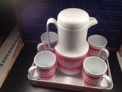 Lot De 4 Tasses Vintage Himark - Plastique Rouge Et Blanc, Anneau Atomique, Taiwan