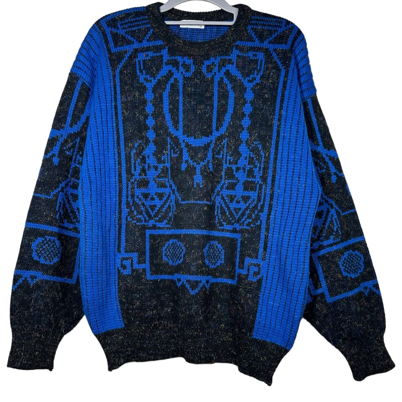 Gotzburg Sweater Mens Size M Royal Blue Speckled Navy Abstract Grandpa Grunge