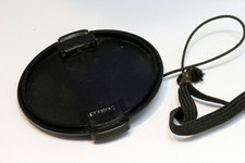62mm Lens Front Cap snap on type Black with keeper string vintage