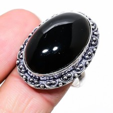 Black Onyx Gemstone Handmade 925 Sterling Silver Jewelry Ring Size 9 US