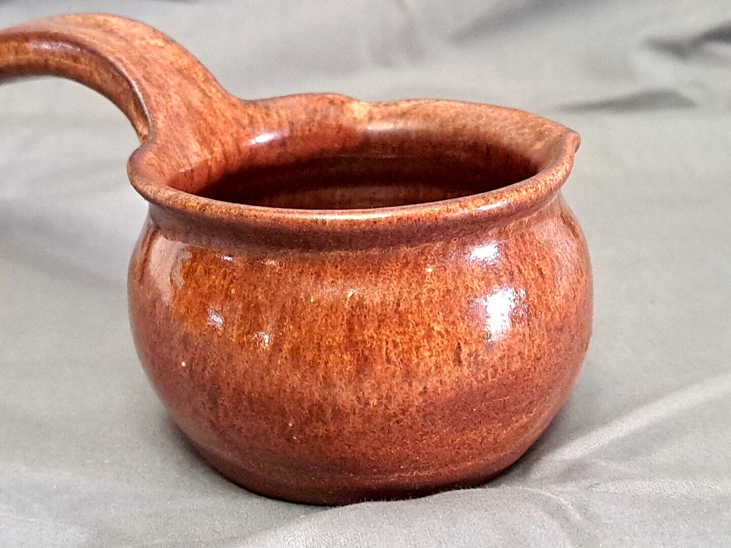 Vintage Stoneware Pottery Ladle Drip Glazed Redish Brown 10" Holds 7 oz! NICE!