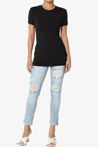 TheMOGAN Women's Basic Plain T SHIRT CREW Neck Short Sleeve STRETCH Cotton Tee - Picture 14 of 49