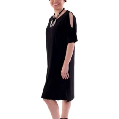 Comfy USA Sun Kim XS Black Cold Shoulder Dress Art To Wear Lagenlook SK307