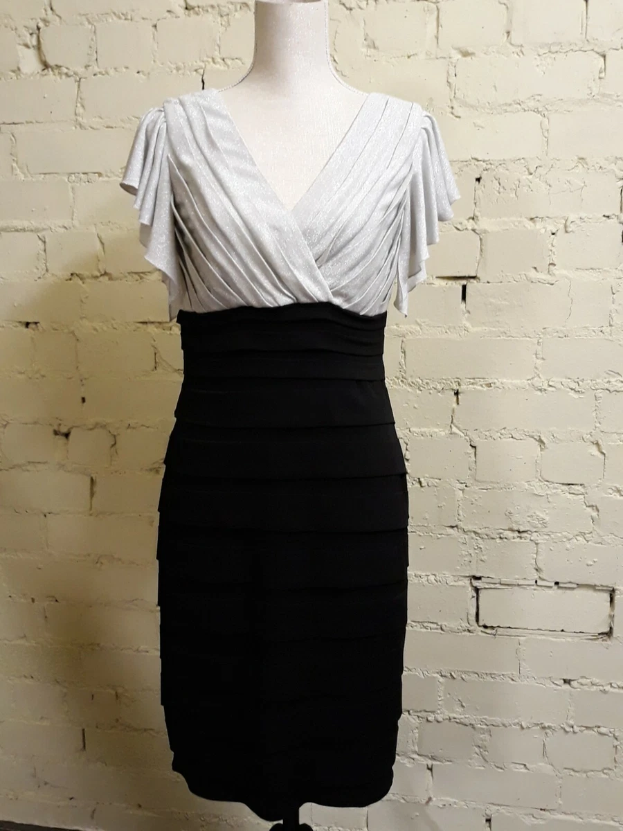 SANGRIA dress UK 8 silver top black shutter style skirt fab condition