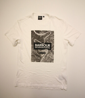 Barbour International T-Shirt Mens M Tailored Fit White Graphic
