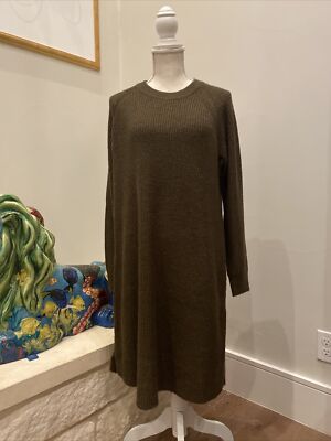 Madewell Curved Hem Sweater Dress Green size L NWT
