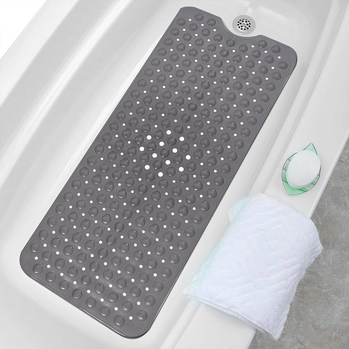 Tappetino Da Bagno Antiscivolo Mantto – 71×40 Cm, Con Ventose, Grigio, Lavabile In Lavatrice, Massaggio Piedi - 4