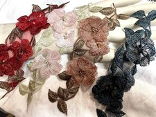 appliques embroidered 2.5x8" layered flowers beads hand sewn 1pc assorted