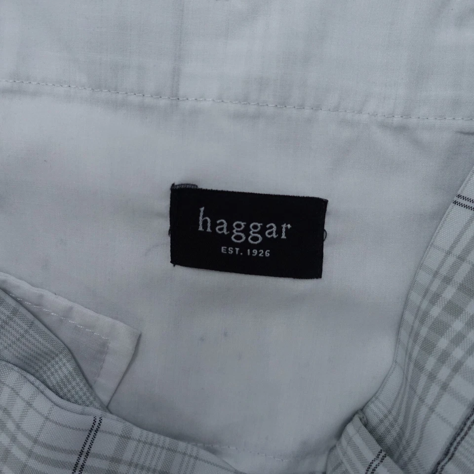 Haggar 短裤男式 42 灰色白色格子 100% 聚酯纤维斜杠口袋拉链门襟 — 第 4/4 张图片