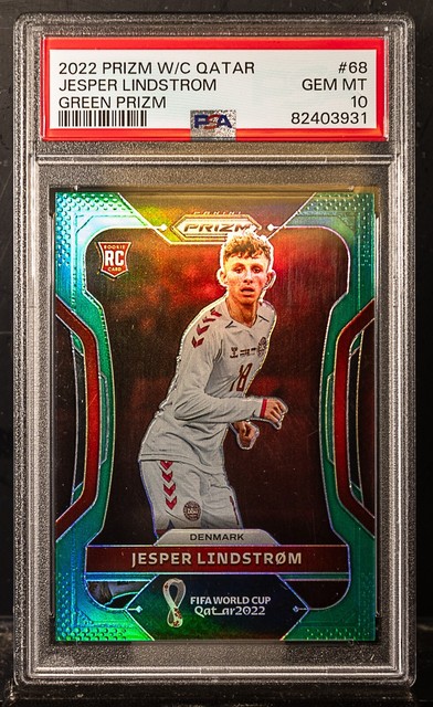 JESPER LINDSTROM 2022 Prizm WC Qatar 68 Green Prizm RC /5 PSA 10 Denmark Everton