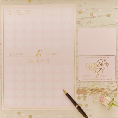 Alternative Hochzeit GÄSTEBUCH Poster Rosa & Gold Herzen Pastell Perfektion