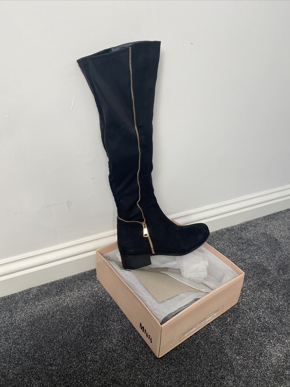 Womens Black High Knee Boots Uk Size 8 New eBay