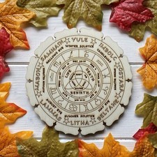 Handcrafted Wooden Altar Tile with Wheel of the Year ~