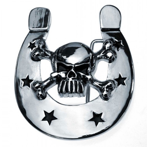 Buckle Hufeisen, Totenkopf, Skull, GlüCksbringer, Chromglanz, GüRtelschnalle-image
