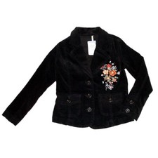 Blueberry Jacket Girls 5 Black Velvet Blazer Embroidered Sequin Floral Y2K Cargo