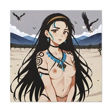 Manga Style Native American  Pop Art Print Wrapped Canvas Wood Frame 24"x24"