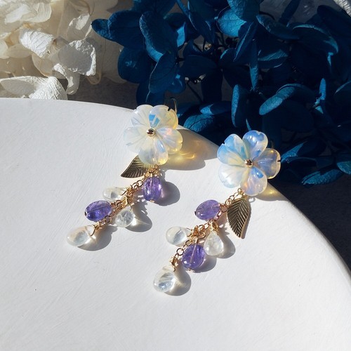 14k Gold Filled Opalite Tanzanite Moonston Purple Blue Color Drop Women Earrings - Picture 3 of 4