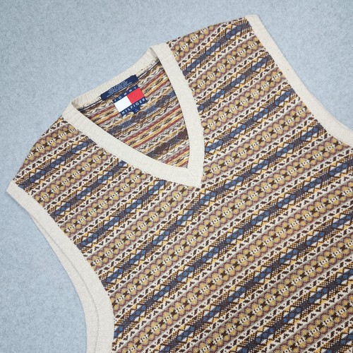 Gilet pull vintage Tommy Hilfiger homme col L V tricot carrelage sud-ouest