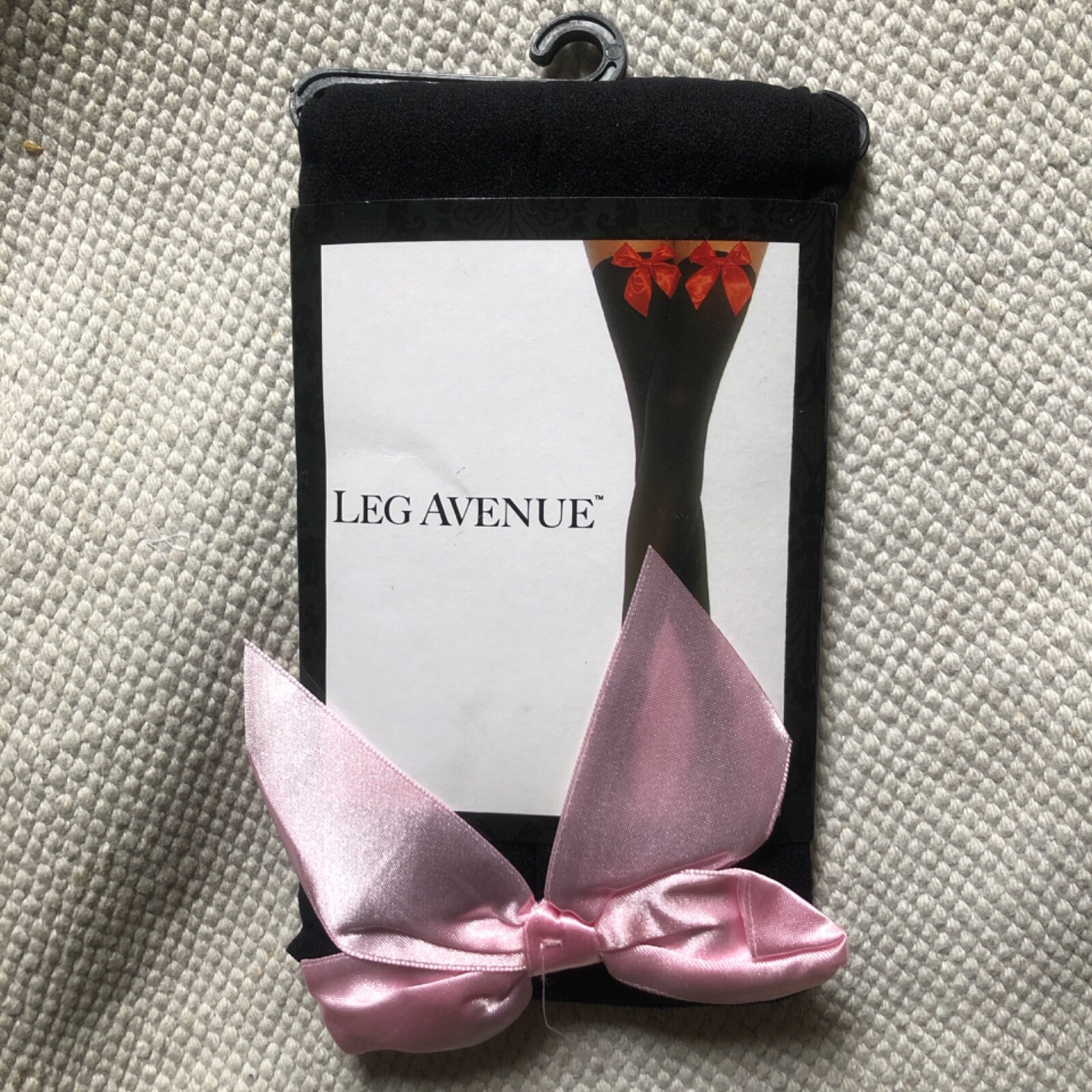 Cute Thi High Black opaque stockings with pink bow Leg Avenue