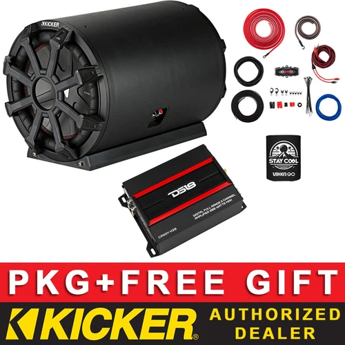 KICKER 300W CWTB84 8" CAR AUDIO SUB PACKAGE + DS18 CLASS D 2CH AMP+8AWG KIT