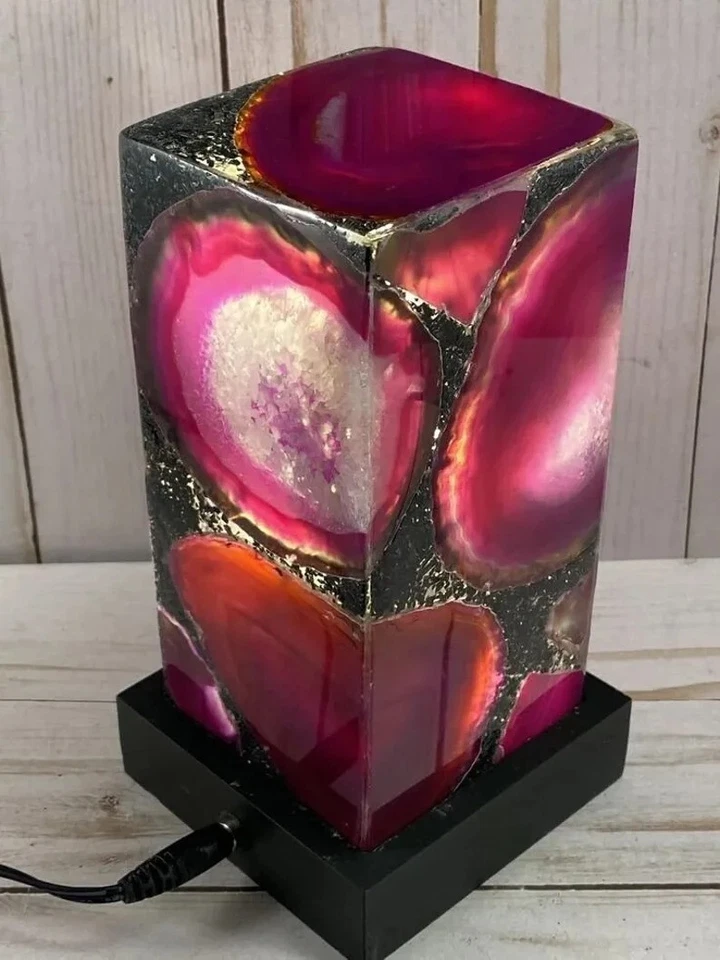Lámpara de noche de piedra de ágata para dormitorio Lámpara de mesa decorativa de ágata Foto 3 de 3