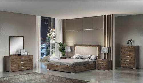Bella Italian Luxury High Gloss Rovere Oak Bedroom Set With 4 Door Wardrobe - Picture 7 of 13