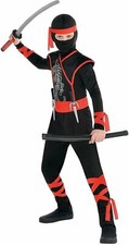 Shadow Ninja Warrior Martial Arts Black Red Fancy Dress Halloween Child Costume