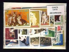 Animaux Chats 200 timbres différents oblitérés