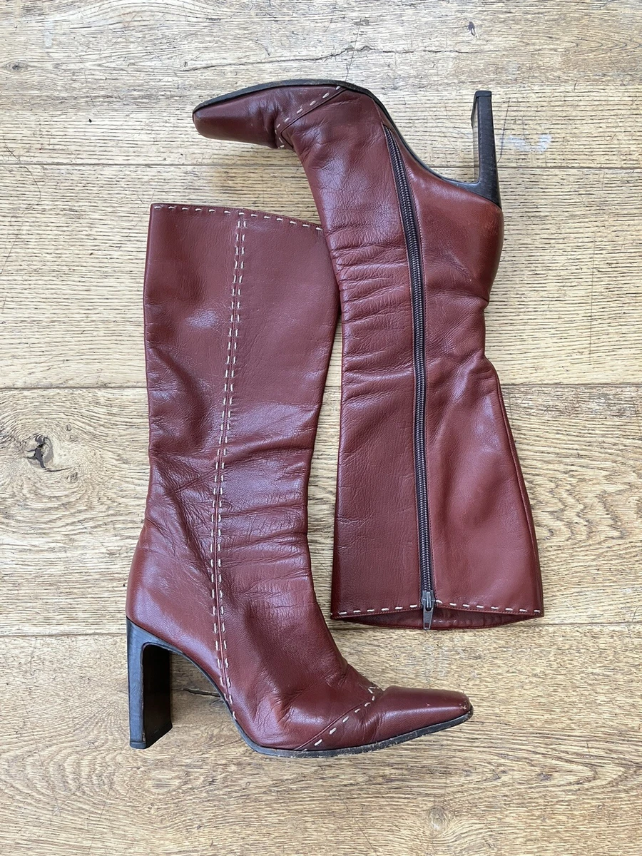 Red leather high boots sales