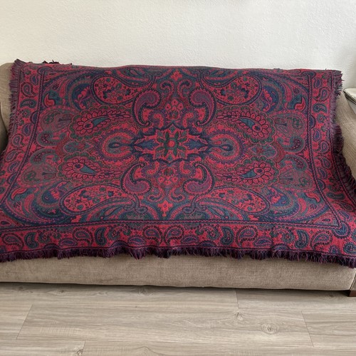 Goodwin Weavers Tapestry Throw Blanket Fringe Reversible Red Blue Green Paisley - Picture 3 of 14