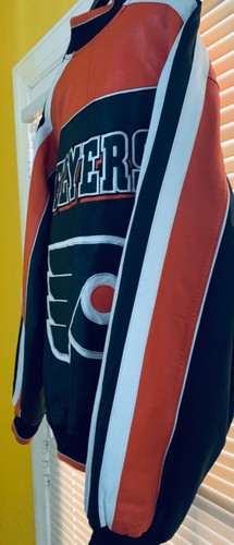 Philadelphia Flyers Leather Jacket Women’s L NHL Hockey Sports Black Orange VTG - Picture 4 of 23
