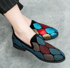 Mens Rhinestone Pointed Toe Loafers Slip On Dress Oxfords Shiny Party Shoes New