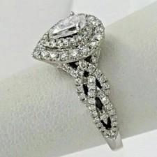 2.50Ct Pear Lab Created Diamond Halo Engagement Ring 14K White Gold Plated