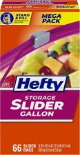 Hefty Slider Kitchen Storage Bags, Gallon Size, 66 Count