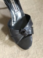MANOLO BLAHNIK Patent Criss Cross Knot Heels Metallic Gray /Pewter 39.5